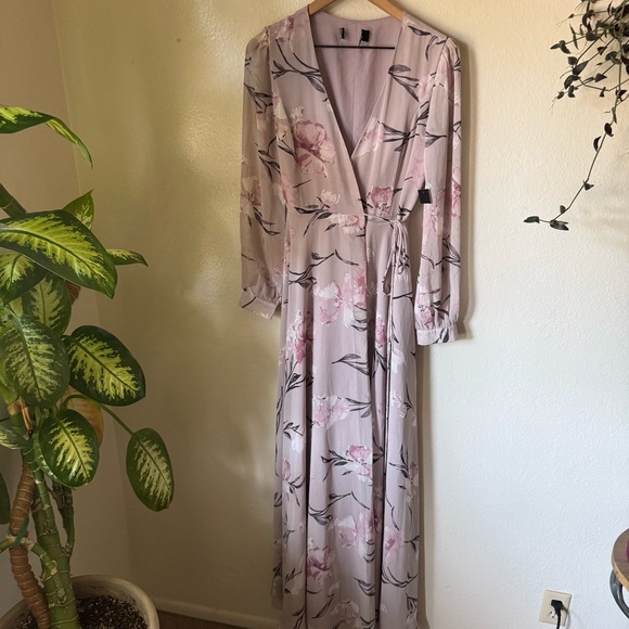 Lulus | Loving You Dusty Purple Floral Print Long Sleeve Wrap Maxi Dress - Picture 2 of 8